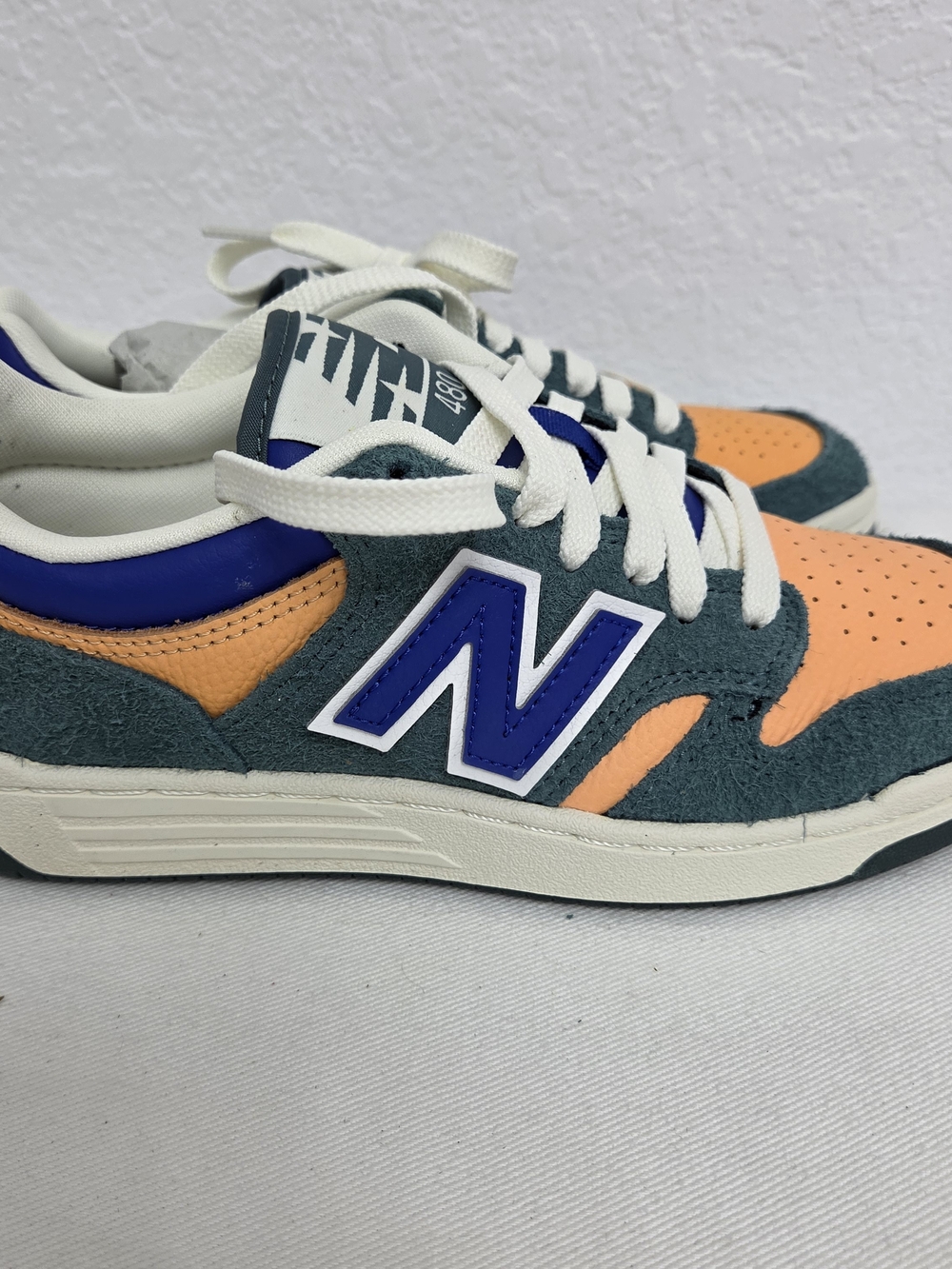New Balance Kids Teal Suede & Orange Leather Sneakers with Blue Logo